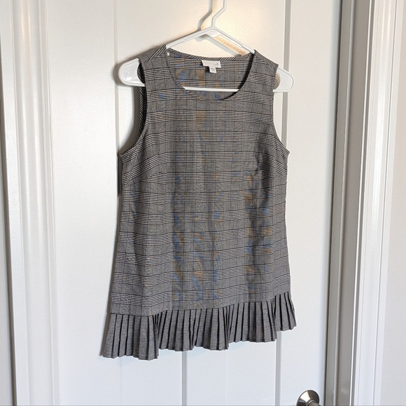 J Jill Glen Plaid Pleated Hem Tank - Black and White Academia sz XS - Picture 2 of 6